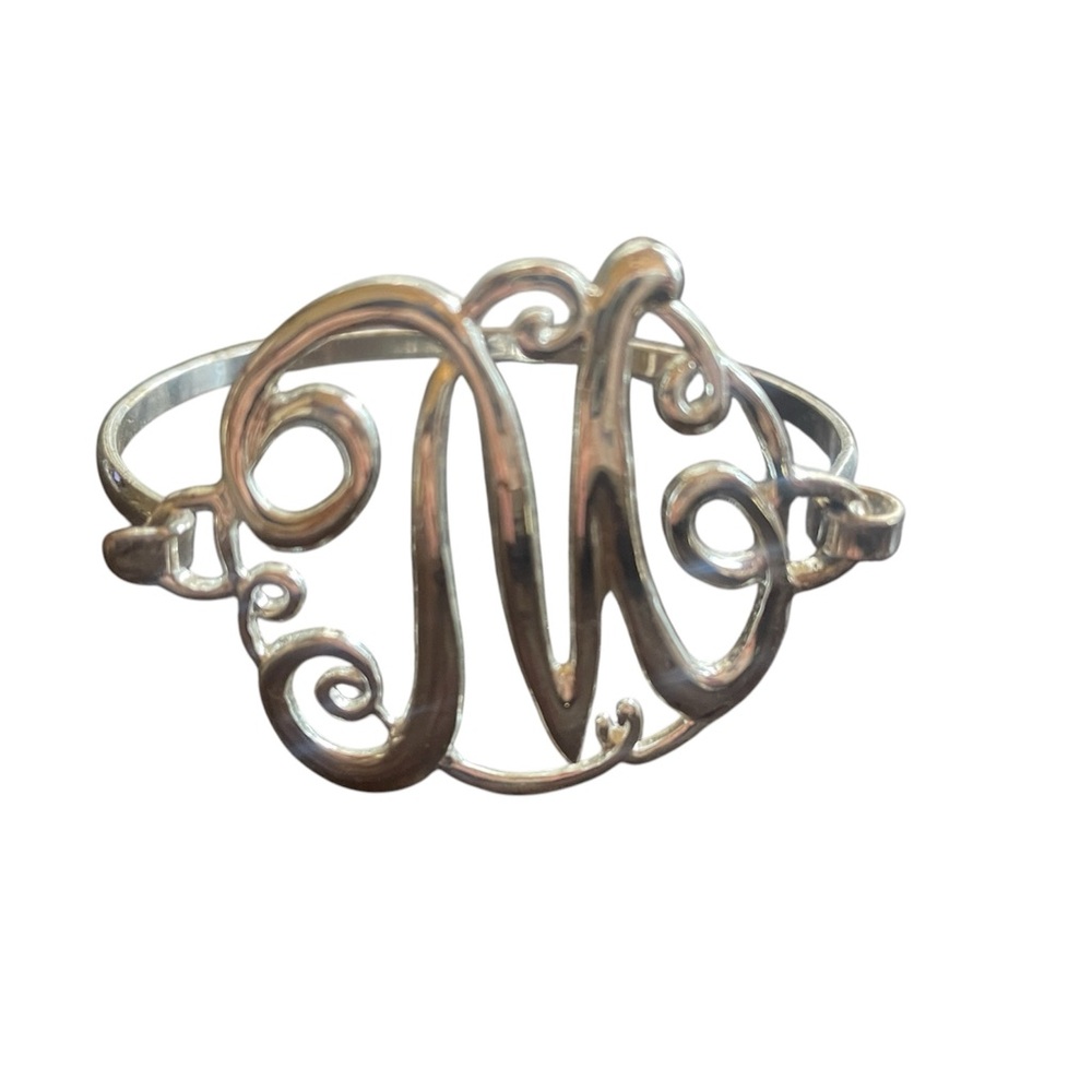 Initial “M” silver clasped banglet